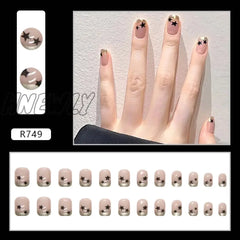 24Pcs Y2K Short Press On Nails Black Star French Gold Edge Design False Nail Patch Full Cover