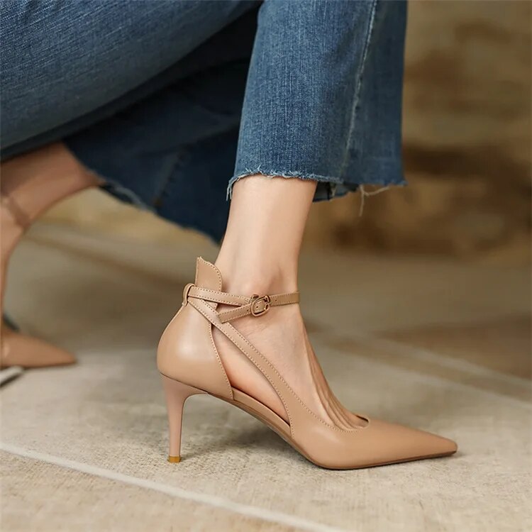 pantsparadises Summer New Fashion French Fashion Ladies Pointed Toe Strap Stiletto Shoes Hollow Roman Toe Sandals Women Elegant Banquet Shoes