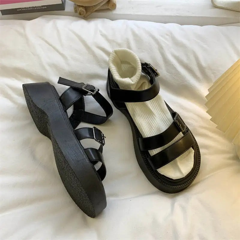 pantsparadises Summer Causal Ladies Flat shoes woman Flat Platform Sandals Women Open Toe Gladiator wedges Women Shoes sandals