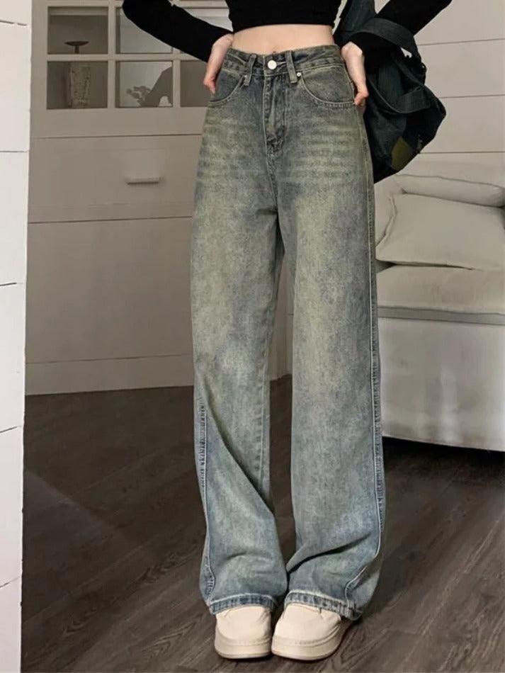 pantsparadises - Washed Distressed High Rise Boyfriend Jeans pantsparadises