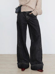 pantsparadises - Vintage Buttoned Hem Loose Low-Rise Jeans pantsparadises