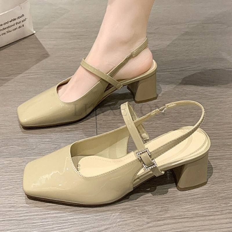 Mary Jane High Heel Sandals with Diamond Square Buckle Head and Skirt Style Women Shoes Fashionable Versatile Lolita 35-39