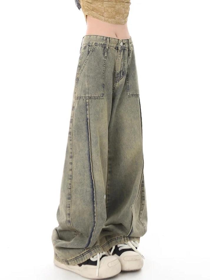 pantsparadises - Vintage Distressed Wash Splice Boyfriend Jeans pantsparadises