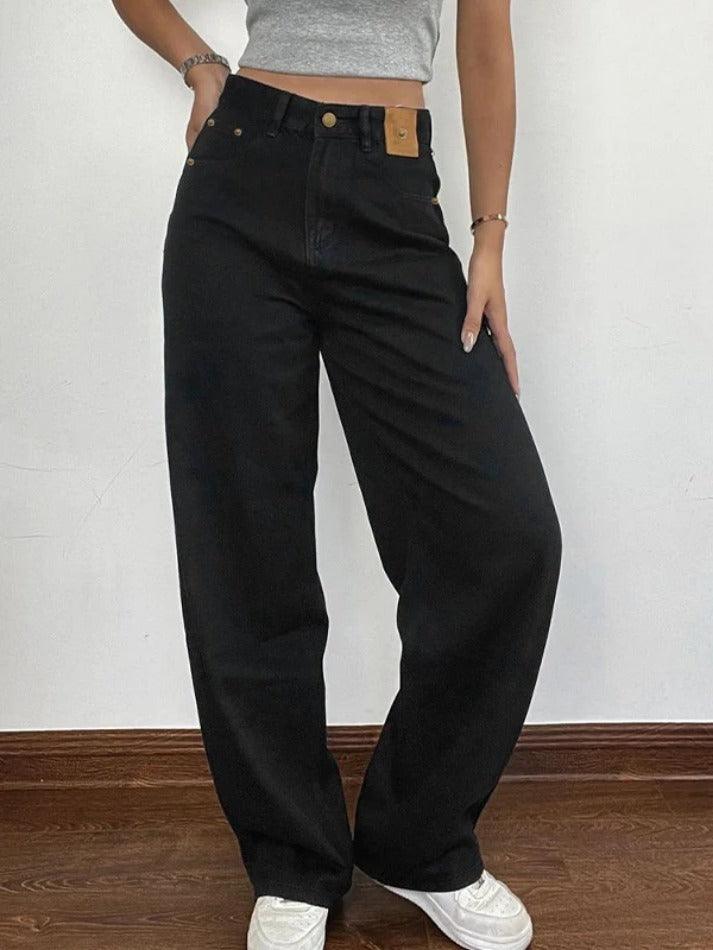 pantsparadises - Versatile Black High Rise Boyfriend Jeans pantsparadises