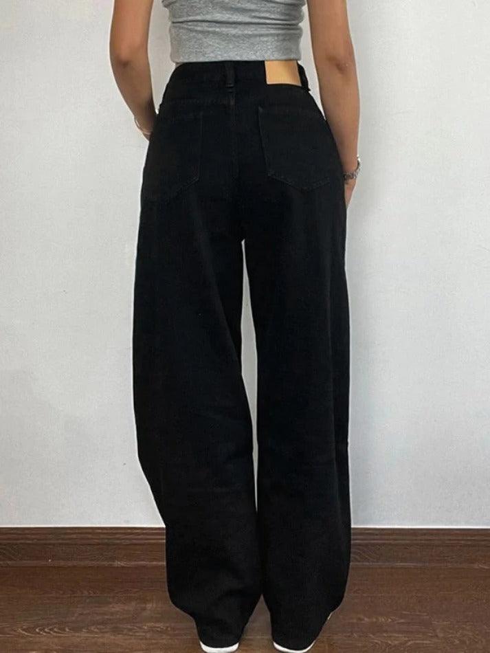 pantsparadises - Versatile Black High Rise Boyfriend Jeans pantsparadises