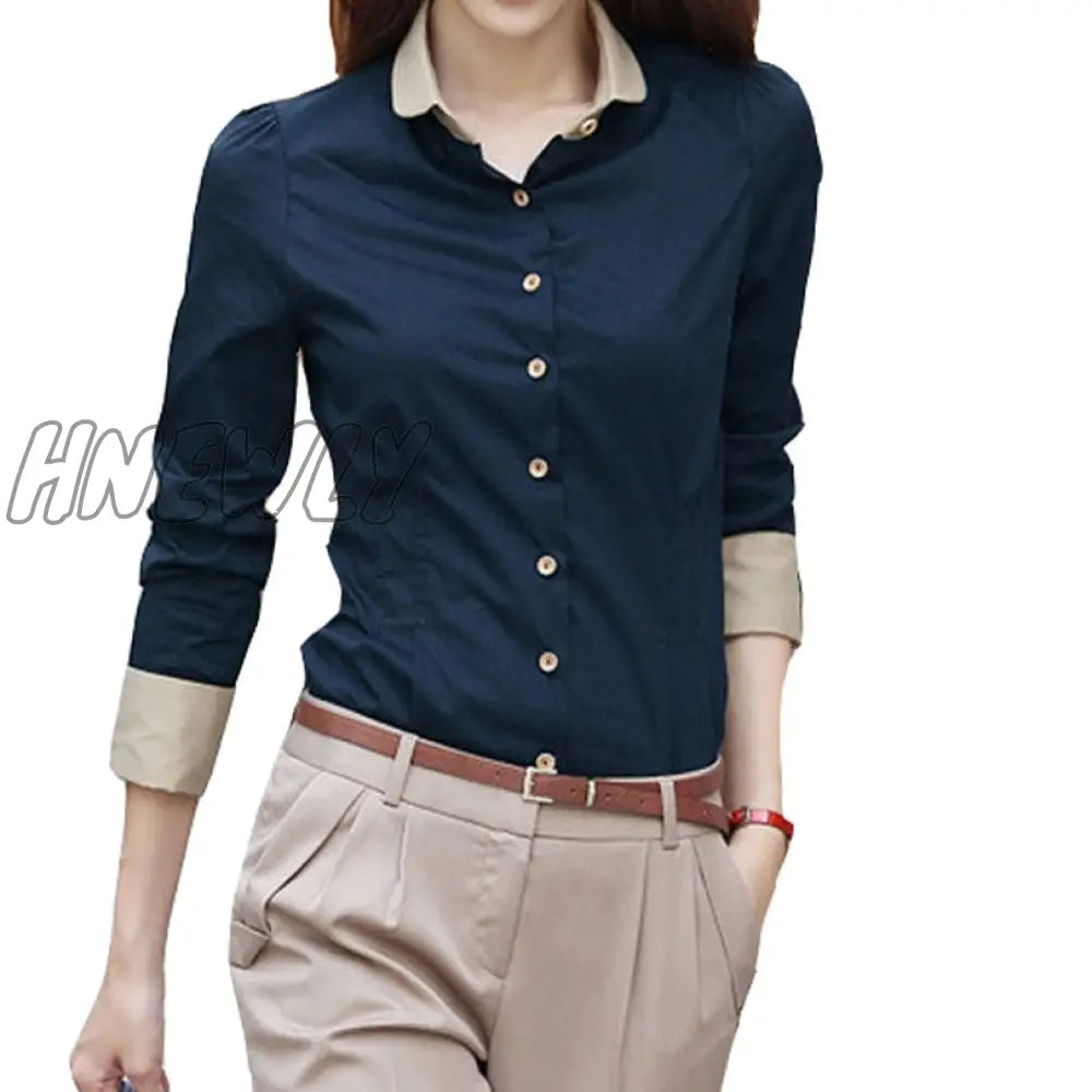 5Xl Patchwork Long Sleeve Shirts Women Blouse Autumn Lapel Office Ladies Button Casual Shirt Plus