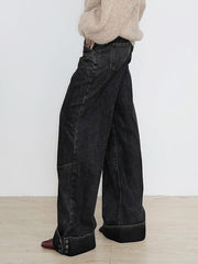 pantsparadises - Vintage Buttoned Hem Loose Low-Rise Jeans pantsparadises