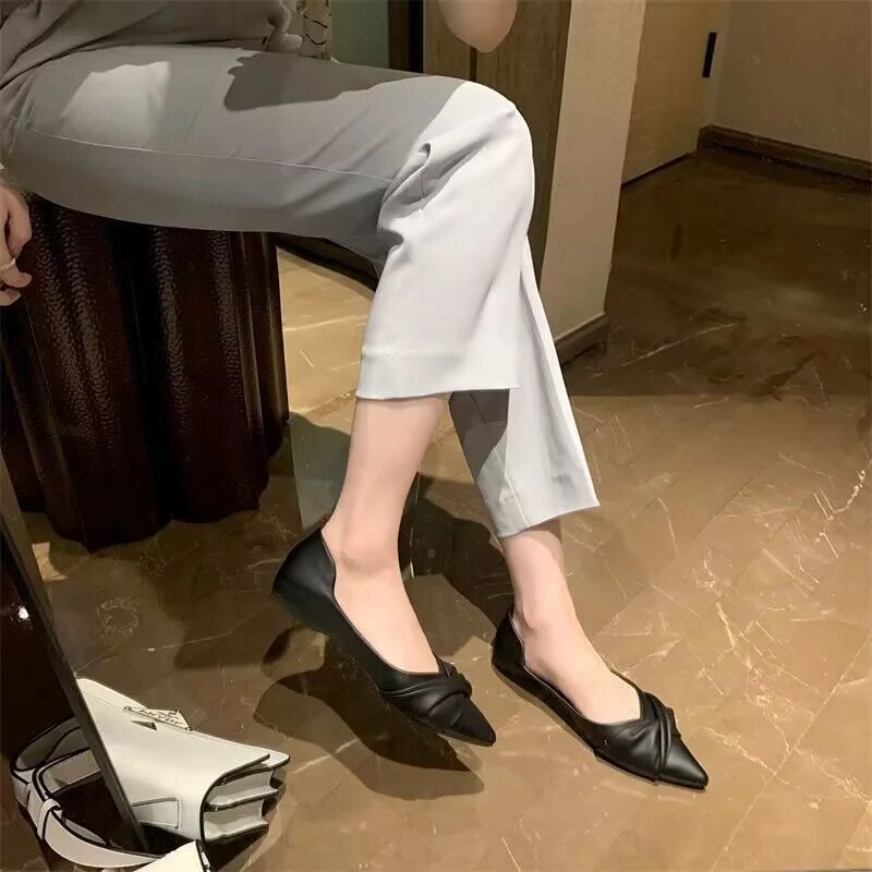 pantsparadises Ladies Shoes on Sale New Fashion Pointed Toe Shallow Mouth Solid Women's Flats Summer Casual Work Women Lucky Shoes Zapatos