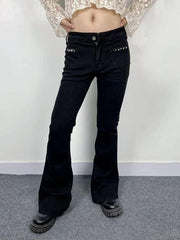 pantsparadises - Low Rise Studded Elastic Flare Jeans pantsparadises