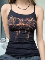 pantsparadises Contrast Color Butterfly Print Cami Top