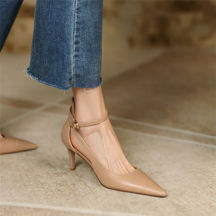 pantsparadises Summer New Fashion French Fashion Ladies Pointed Toe Strap Stiletto Shoes Hollow Roman Toe Sandals Women Elegant Banquet Shoes