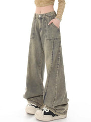 pantsparadises - Vintage Distressed Wash Splice Boyfriend Jeans pantsparadises