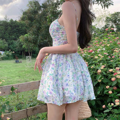 pantsparadises DRESS TO IMPRESS Sexy Strap Floral Dress Women Designer Korean Elegant Sweet Mini Dress Sleeveless Chiffon Slim Fairy Party Dress Summer New