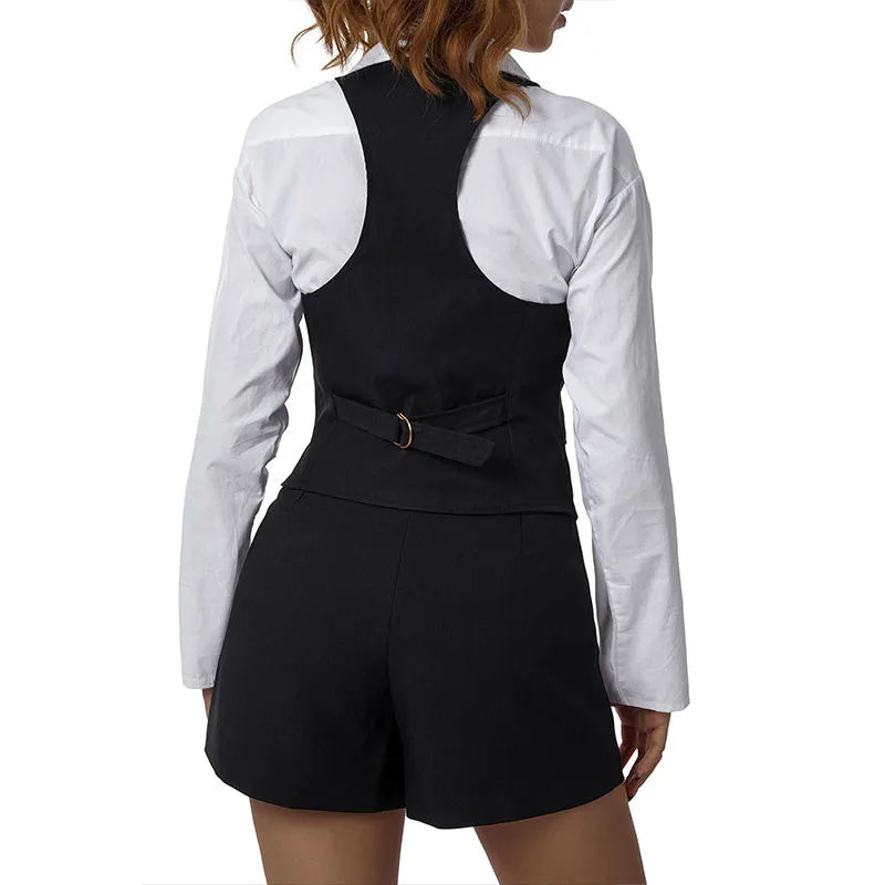 pantsparadises Women Fashion V-Neck Sleeveless Button Down Fitted Racer Back Classic Vest Shirts Separate Waistcoat for Formal Wear