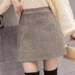 pantsparadises skirt outfits winter Autumn Winter New Fashion Plaid A-Line Mini Skirt Women High Waist Woolen Skirt Female Casual All-match Basic Skirt