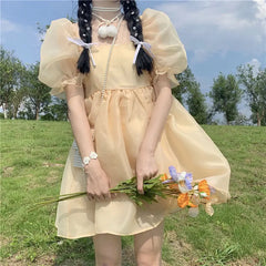 pantsparadises DRESS TO IMPRESS Yellow Sweet Princess Dress Women Japanese Fairy Sexy Backless Mini Dress Casual Korean Party Birthday Dress for Women New