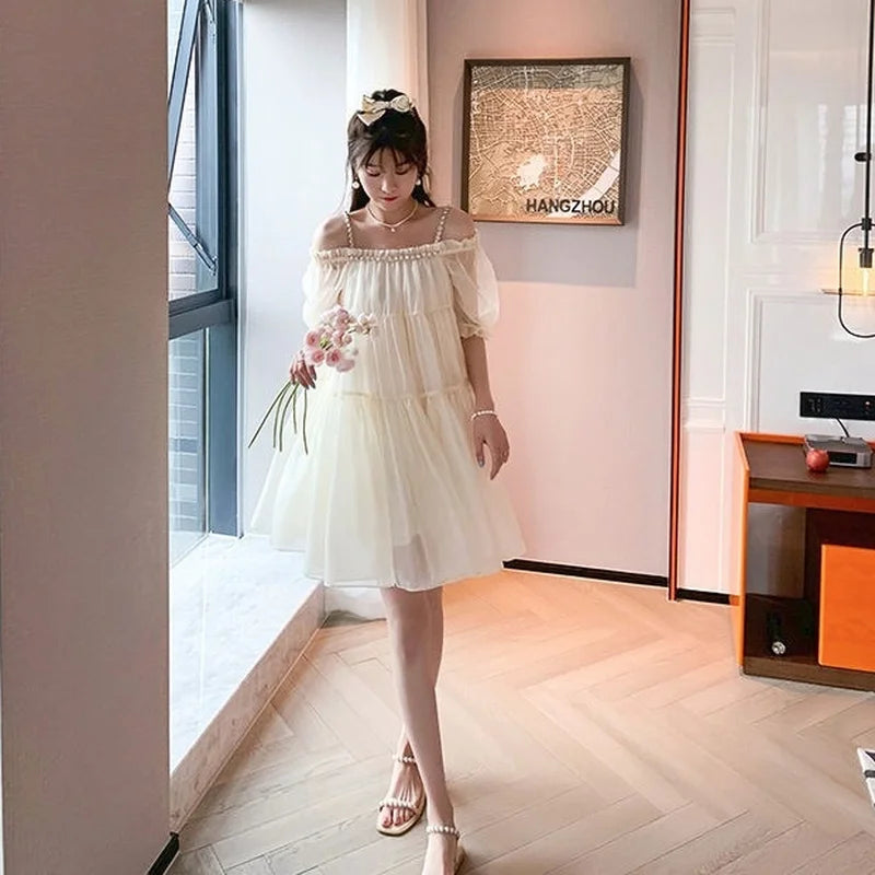 pantsparadises Elegant Fairy Strap Dress Women Sweet Ruffle Designer Casual Party Kawaii Dress Classy Korean Princess Mini Summer Dresses