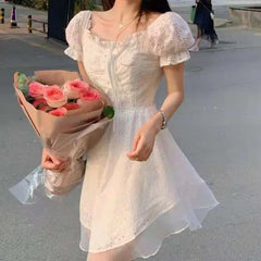 DRESS TO IMPRESS Elegant Korean White Dress Women Hollow Out Evening Bandage Sexy Sweet Mini Dress Summer Designer Casual Pretty Party Dress