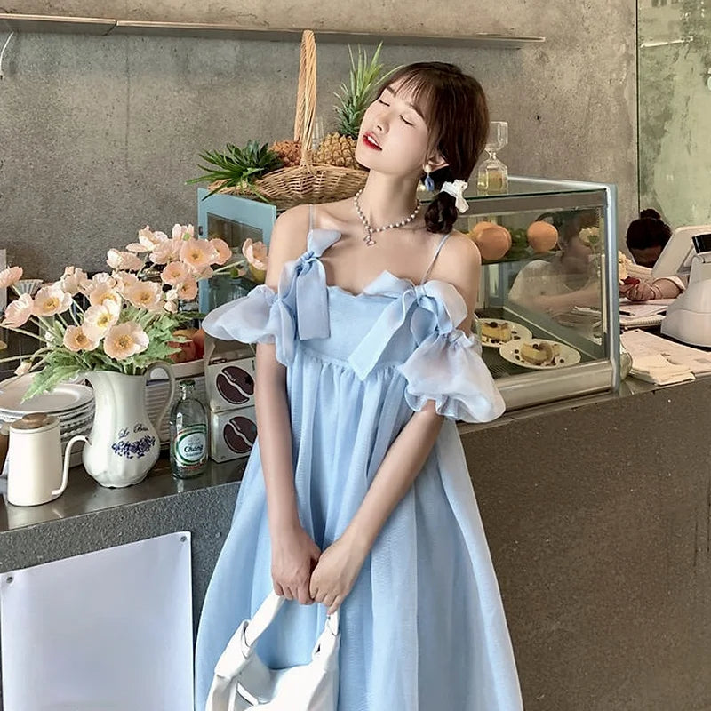 pantsparadises DRESS TO IMPRESS Summer Vintage Yellow Strap Dress Women Sweet Off Shoulder Ruffle Fairy Dress Female Elegant Evening Party Ladies Dress New