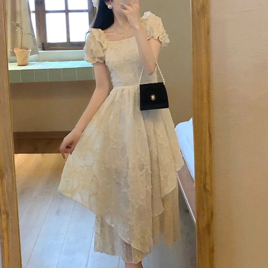 French Vintage Kawaii Dress Women Elegant Designer Backless Korean Style Dress Female Casual Party Fairy Midi Dress Summer