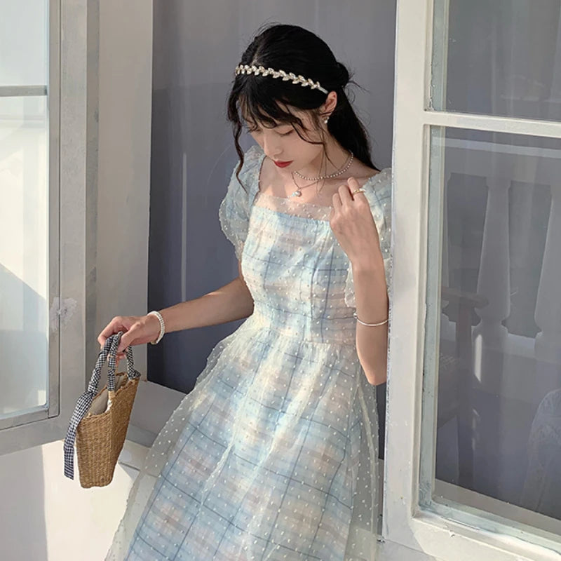 pantsparadises DRESS TO IMPRESS Elegant Fairy Long Dress Women Sweet Mesh Designer Print Vintage Dress Summer Korean Chiffon Evening Party Dresses Wedding