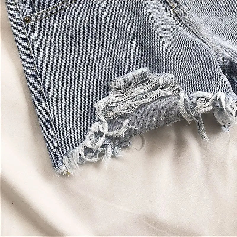 pantsparadises Casual High Waist Denim Shorts Women Summer Pocket Tassel Hole Ripped jeans Short Female Femme Short Pants Women