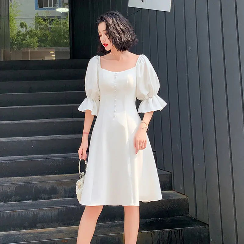 pantsparadises White Elegant Dress Women Summer Backless Design Fairy Party Dress Female Classy Evening One-piece Dress Korean Office Lady