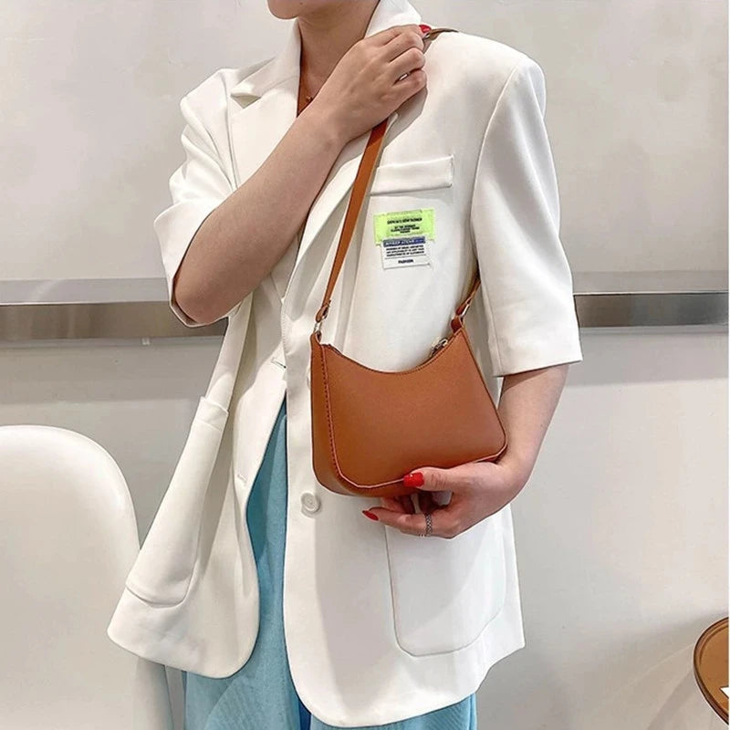 pantsparadises New Women's Fashion Handbags Retro Solid Color PU Leather Shoulder Underarm Bag Casual Women Hobos Handbags