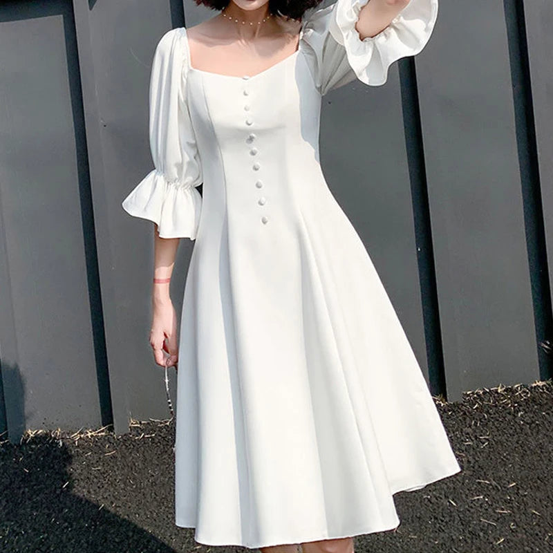 White Elegant Dress Women Summer Backless Design Fairy Party Dress Female Classy Evening One-piece Dress Korean Office Lady