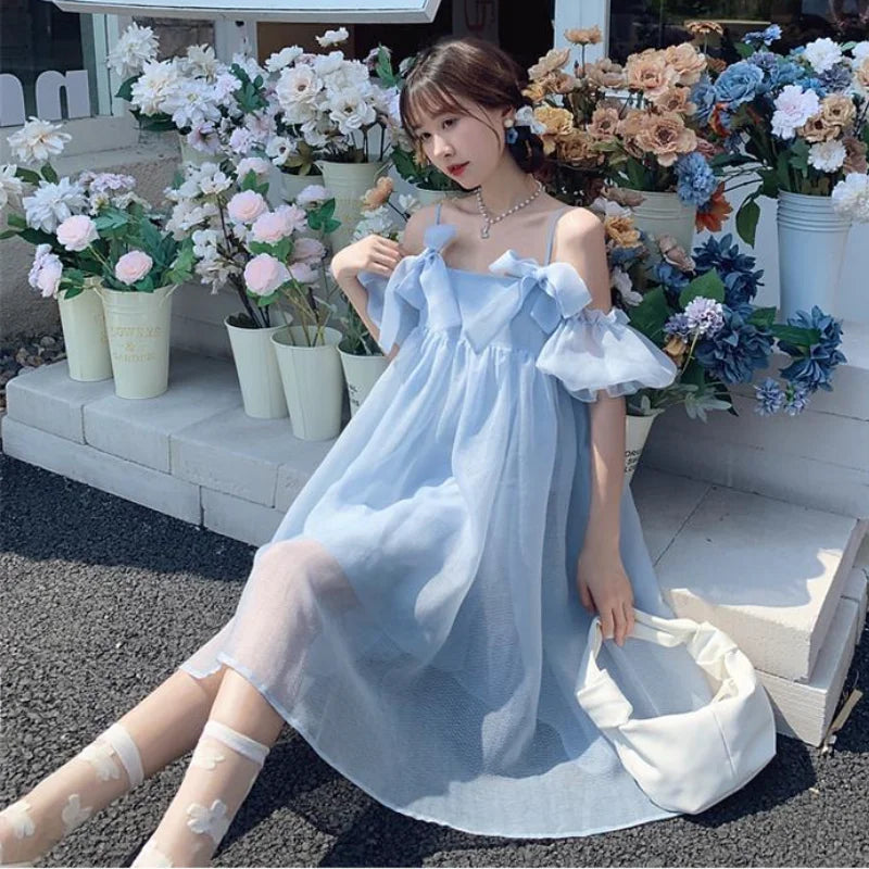 pantsparadises DRESS TO IMPRESS Summer Vintage Yellow Strap Dress Women Sweet Off Shoulder Ruffle Fairy Dress Female Elegant Evening Party Ladies Dress New