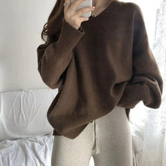 pantsparadises FALL OUTFIT Sweater Pullovers Women Spring New Chic Solid V-neck All-match Loose Simple Female Fashion Vintage Elegant Clothing Leisure Soft