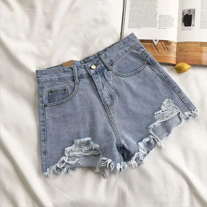 pantsparadises Casual High Waist Denim Shorts Women Summer Pocket Tassel Hole Ripped jeans Short Female Femme Short Pants Women