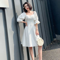 pantsparadises White Elegant Dress Women Summer Backless Design Fairy Party Dress Female Classy Evening One-piece Dress Korean Office Lady