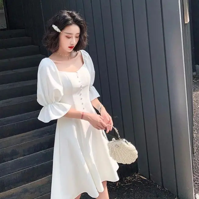 pantsparadises White Elegant Dress Women Summer Backless Design Fairy Party Dress Female Classy Evening One-piece Dress Korean Office Lady