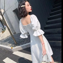 pantsparadises White Elegant Dress Women Summer Backless Design Fairy Party Dress Female Classy Evening One-piece Dress Korean Office Lady