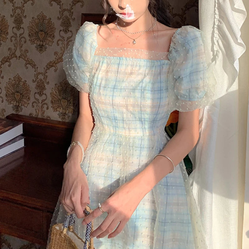 Elegant Fairy Long Dress Women Sweet Mesh Designer Print Vintage Dress Summer Korean Chiffon Evening Party Dresses Wedding