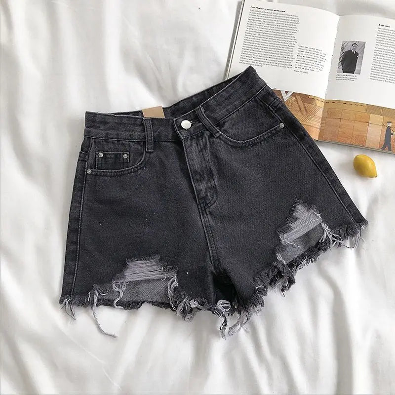 pantsparadises Casual High Waist Denim Shorts Women Summer Pocket Tassel Hole Ripped jeans Short Female Femme Short Pants Women