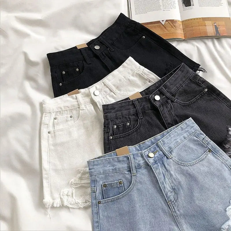 pantsparadises Casual High Waist Denim Shorts Women Summer Pocket Tassel Hole Ripped jeans Short Female Femme Short Pants Women