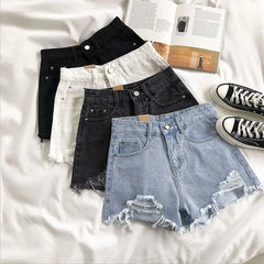 pantsparadises Casual High Waist Denim Shorts Women Summer Pocket Tassel Hole Ripped jeans Short Female Femme Short Pants Women