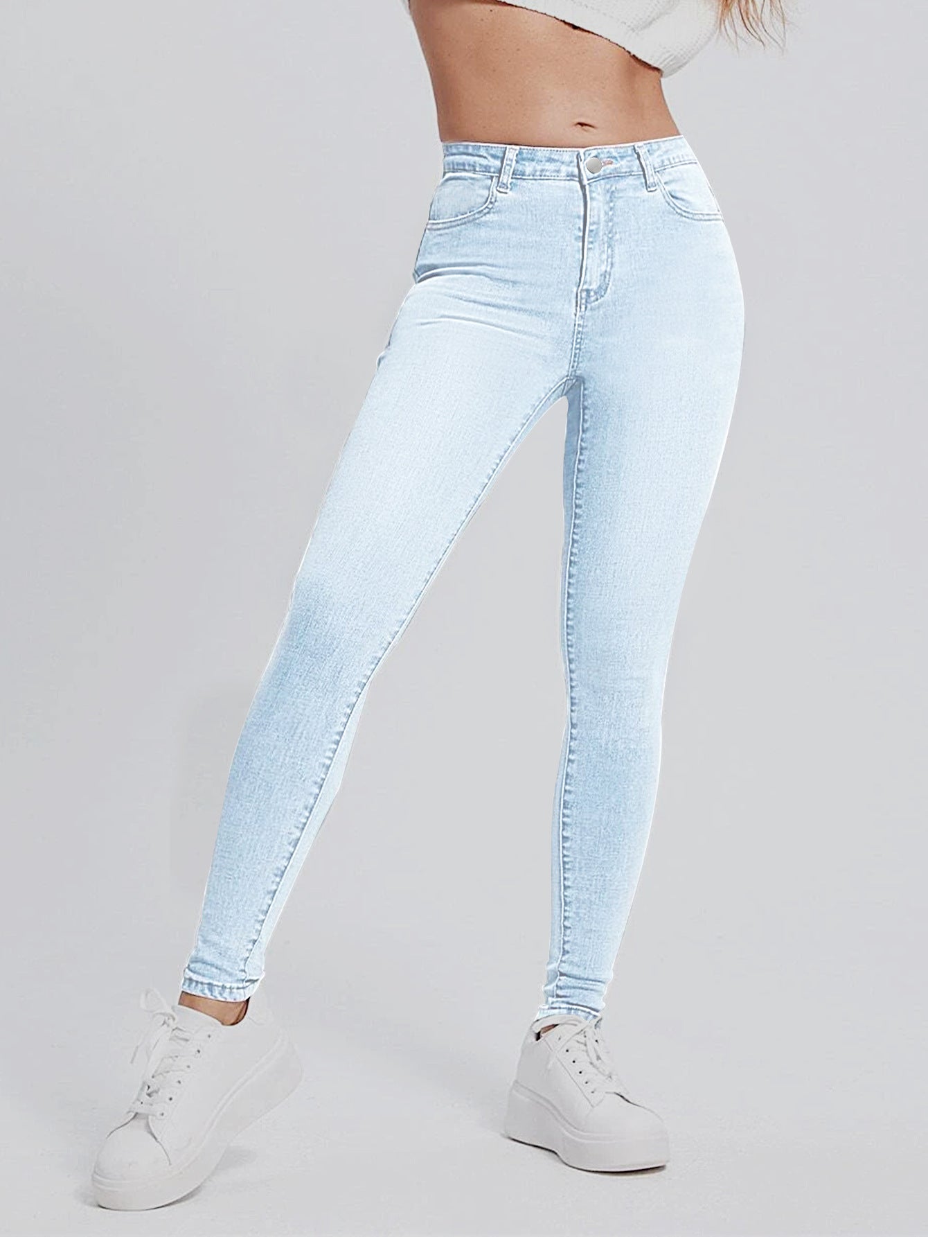 pantsparadises Skinny Jeans For Women Stretchy High Waist Classic Denim Pant Slim Hip Lift Mom Jean Fashion Blue Wash Five Pockets Pencil Pant