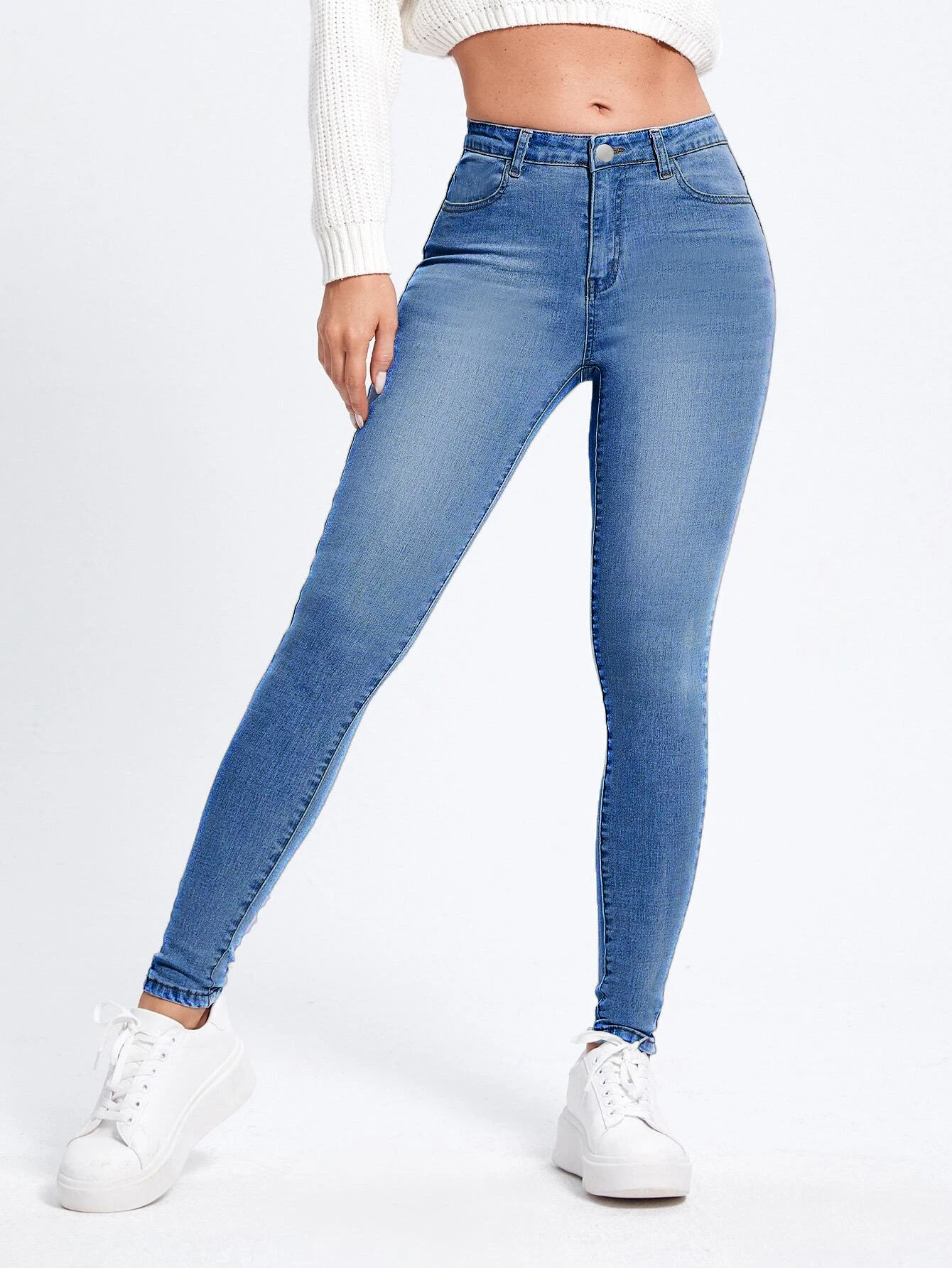 pantsparadises Skinny Jeans For Women Stretchy High Waist Classic Denim Pant Slim Hip Lift Mom Jean Fashion Blue Wash Five Pockets Pencil Pant