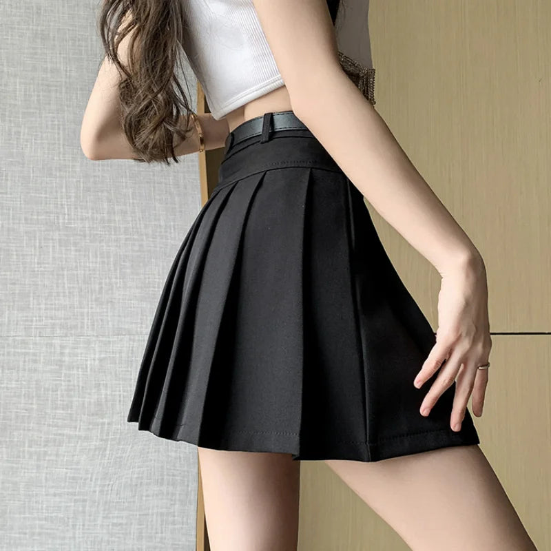 pantsparadises Korean Fashion High Waist A-line Mini Pleated Skirts Womens 2024 Spring Summer Casual Short Skirts Femme Skater Skirt