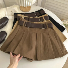 High Waist with Belt Pleated Skirts Women Y2K Summer Korean Streetwear Mini Skirt Female Solid Preppy All Match A Line Skirt New