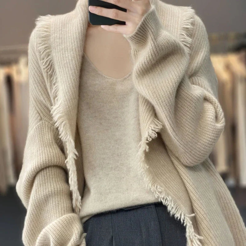 pantsparadises Knitted Top for Women Black Cardigan Long Ladies Sweaters Jumper Korean Luxury Clothes Sleeve Autumn Winter 2024 Cashmere Trend