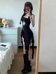 pantsparadises Elegant Irregular Black Strapless Dress for Women Summer New Slim Fit Dresses Y2k High Waist Ruched Vestidos De Mujer