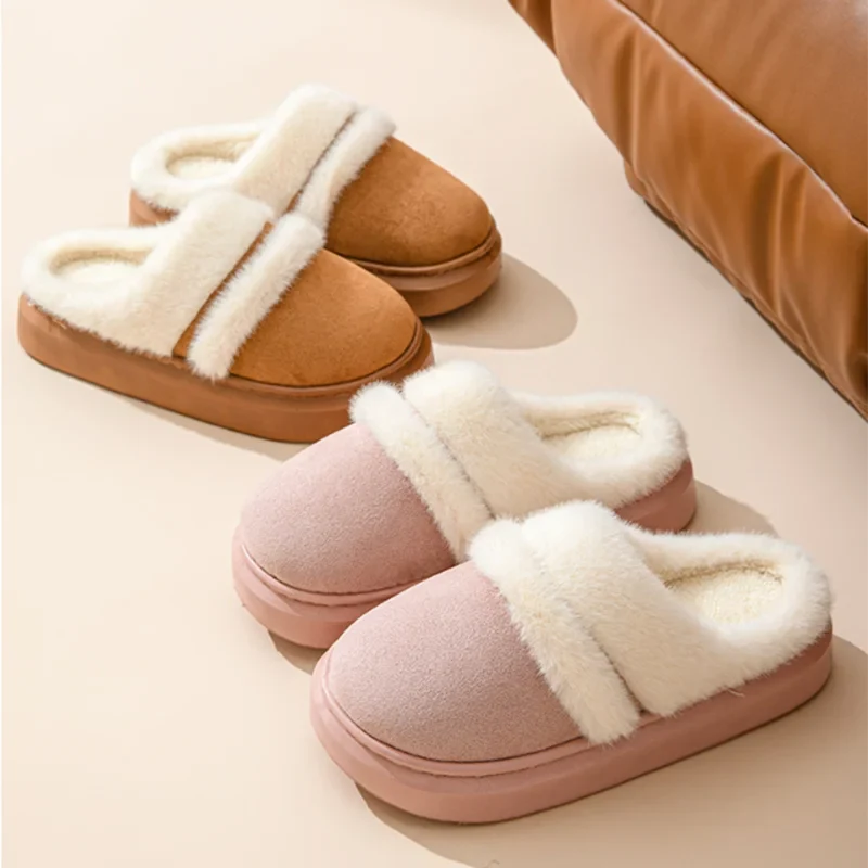 pantsparadises Fashion Fluffy Plush Thick Bottom Slippers New Winter Womens Thicken Warm Slippers Casual Indoor Indoor Cotton Slides Shoes