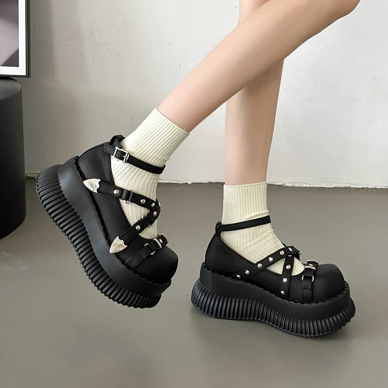 pantsparadises Y2K Girls Mary Janes Pumps Buckle Thick Weges Round Toe Platform Shoes Cute Sweet  Lolita  Classic Brand Pumps