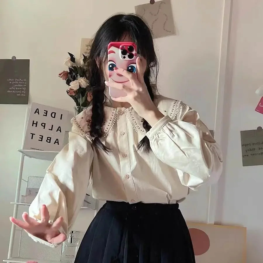 pantsparadises Shirts Women Cute Korean Style Vintage Students Pure Girls Harajuku Female Fashion Chic Tops New Arrival Autumn