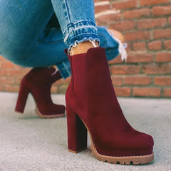 pantsparadises Women Shoes Ankle Boots Woman Sexy High Heels Pattern Chunky Heel Shoes Ladies  Female Open Toe Women's Sude Boots