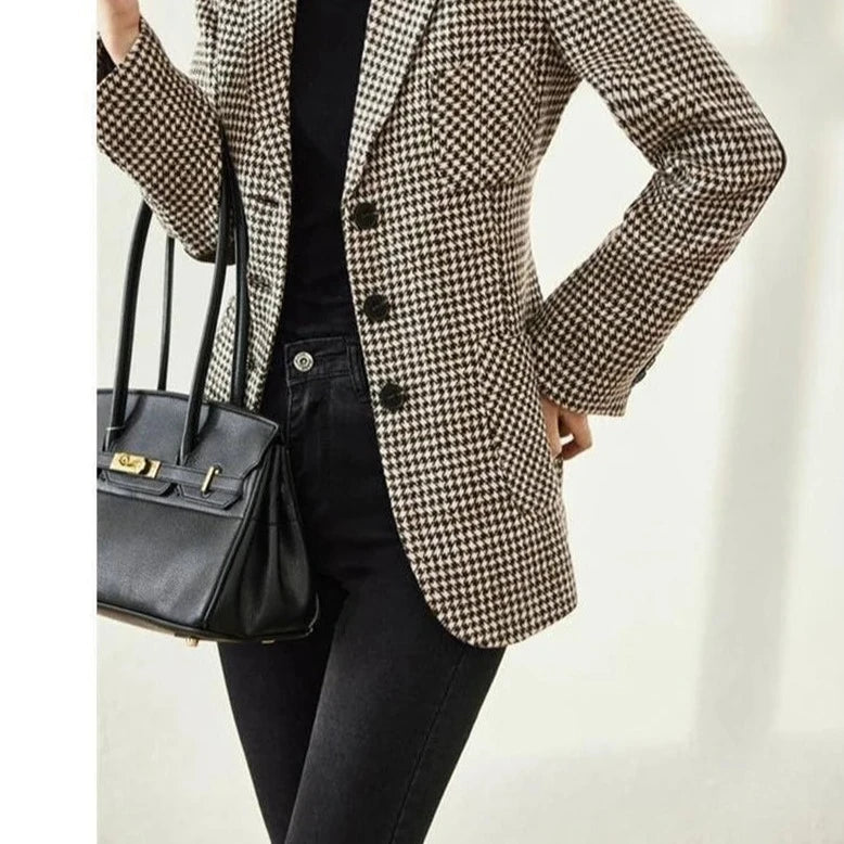 pantsparadises Autumn Spring Thin Plaid Blazers For Women Double Breasted Woman Jackets Loose Fashion Outwear Female Clothes Plus Size 3XL